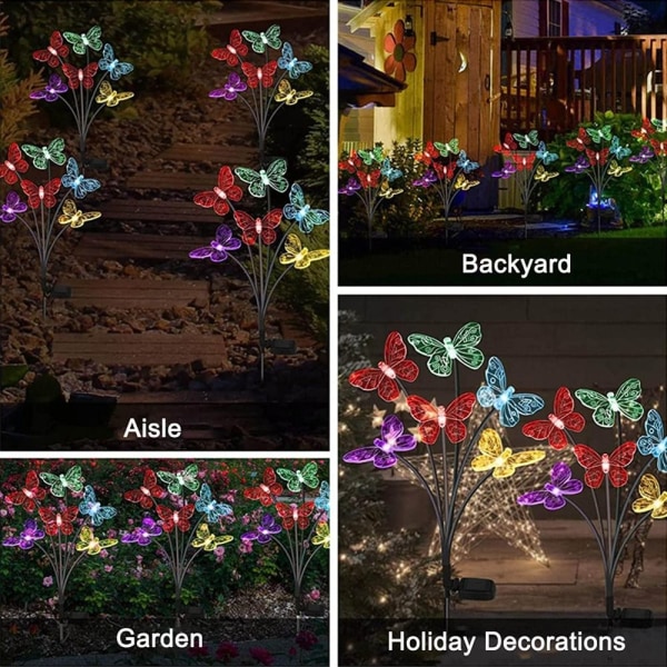 Solar Lights Vattentät Butterfly Solar Stake Lights 6 fjärilar vajande dekorativ trädgård Stake Lamp