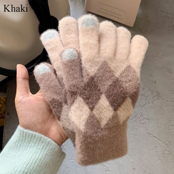 Kvinnor Höst Vinter Stickade Varma Handskar Utomhuscykling Körhandskar khaki