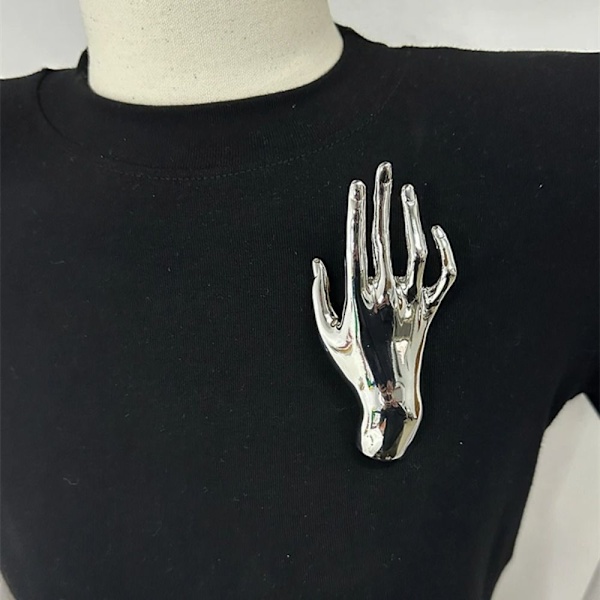 Metall Slät Palm Handformad Stor Brosch Punk Kostym Pins Party Smycken silver