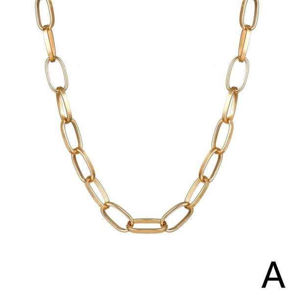 Tjockt chunky halsband med stora länkar i papper, guld/silver gold One-size
