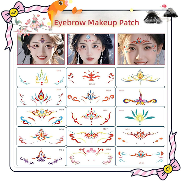 Ögonbrynsstickers för flickor, festivalframträdanden, Hanfu-panna C SET  5pcs