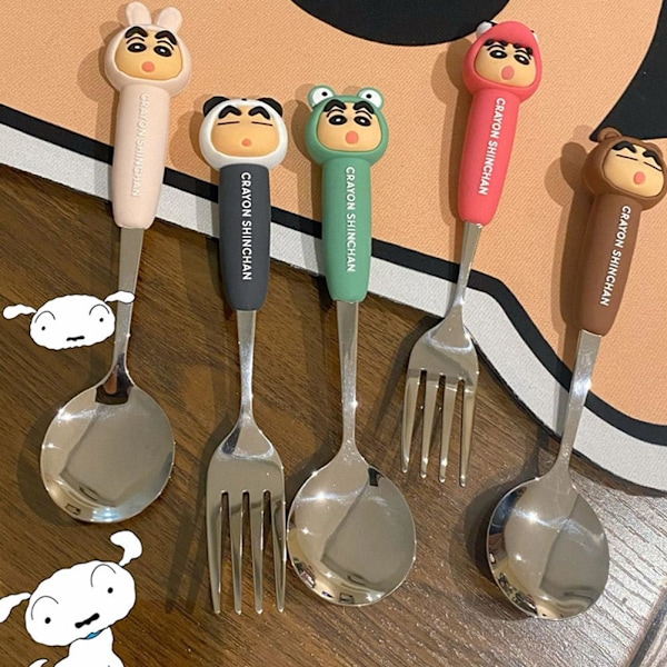 Crayon Shin Chan Sked och Gaffel Bestickset Rostfritt Stål Vagn green one set