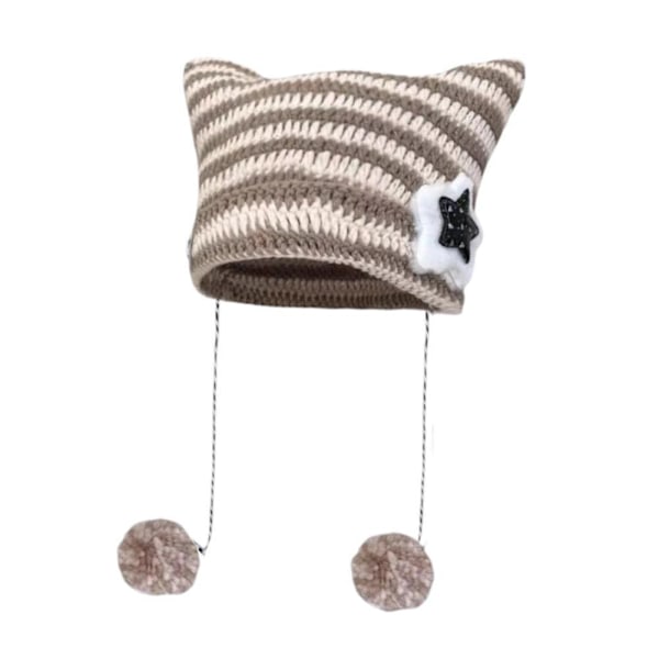 Ny Japansk Harajuku Y2K Stjärna Liten Djävul Randig Mössa Hatt Kvinnor Flickor Höst Vinter Varm P8Y6 Brown One size
