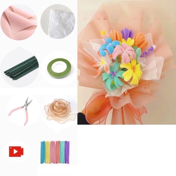 Färgglad Chenille Stam Pipe Twist Stick DIY Handgjord Tulip Rose A one-size