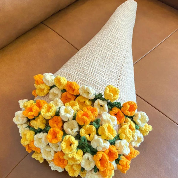 Handgjord virkad blomsterbukett filt stickad I6U4 bomull E5G8