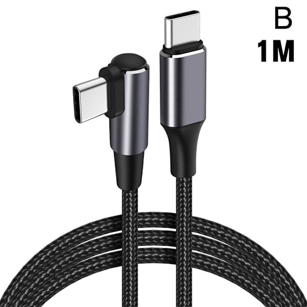 Flätad 90° graders vinkel USB C Typ C Snabb datasynk laddare Cha silverB 1m