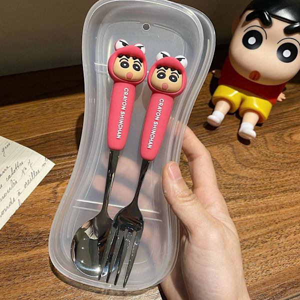 Crayon Shin Chan Sked och Gaffel Bestickset Rostfritt Stål Vagn red one set