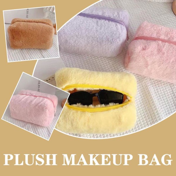 Girls Plush Fuzzy Fluffy Case Makeup Pouch Coin Purse Sto light tan (color) 1PC
