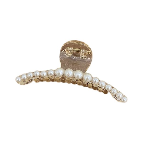 Kvinnor Big Pearl Hair Claw Clip Crab Clamp Large Metal Hairgrip H white large
