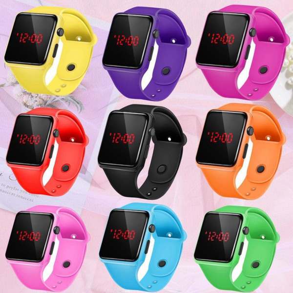 Mode fyrkantig LED digital watch Unisex silikon armband handled Red One size