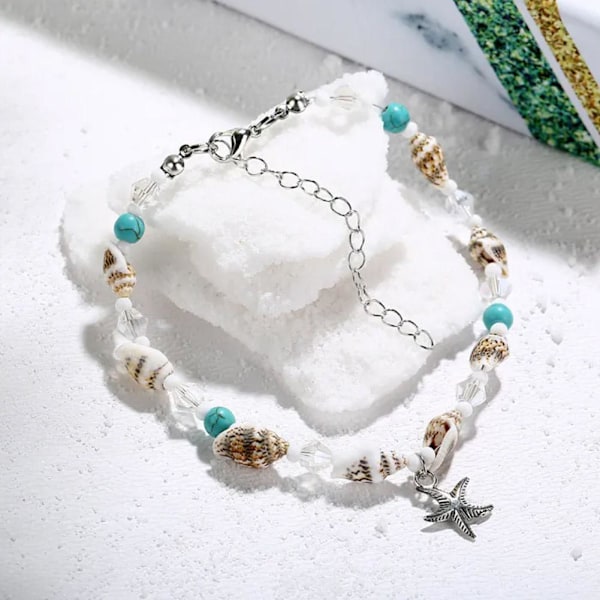 Trendiga fotlänkar med snäckor och pärlor i bohemisk stil, snäckarmband för fotleden