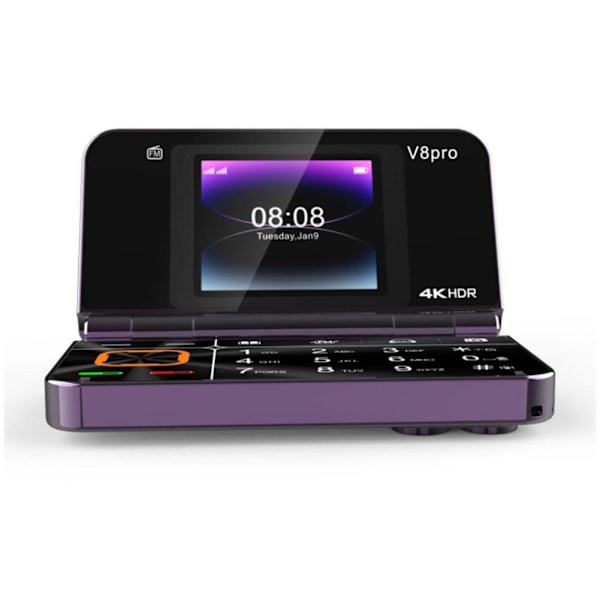 V8pro Dubbelskärm Vikbar Sidoflip Funktionstelefon Stor Knapp D black 1pcs