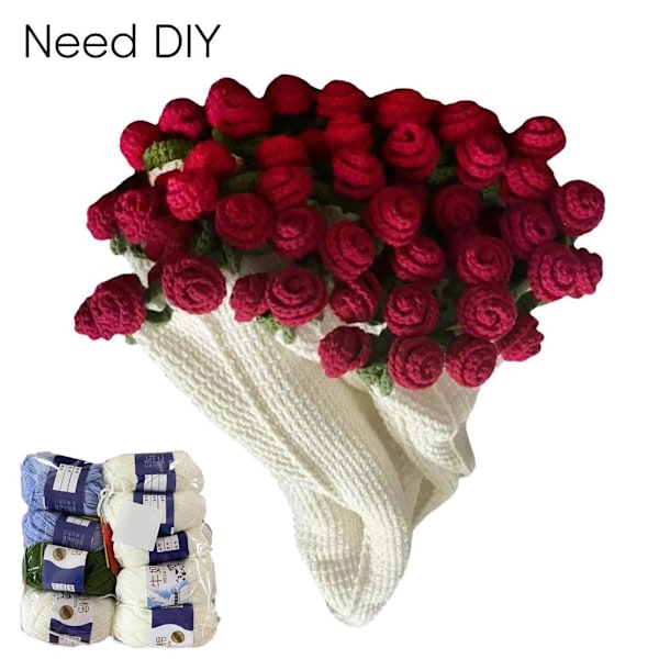 Handgjord virkad blomsterbukett filt stickad I6U4 bomull E5G8