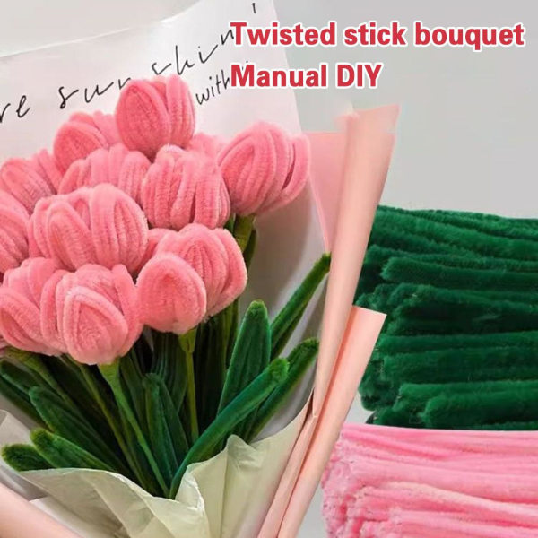 Färgglad Chenille Stam Pipe Twist Stick DIY Handgjord Tulip Rose A one-size