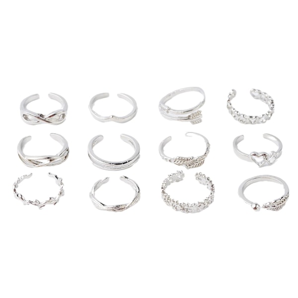 12 st damring knogring set retro boho fot ring dam silver 12pcs