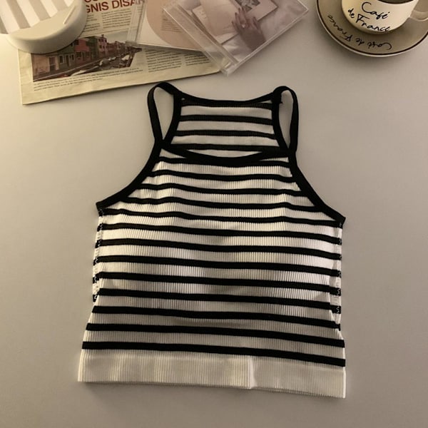 Tanktopp för damer, tråd, avslappnad crop-top med bröstvaddering, randig, ärmlös, het A0 White streak onesize