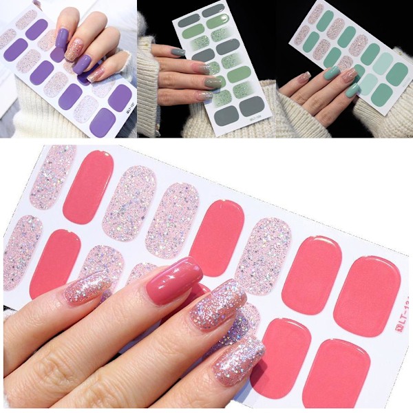 Glitterpulver Nagelsticker färggradient hopp vattentät finge LT-128 16pcs