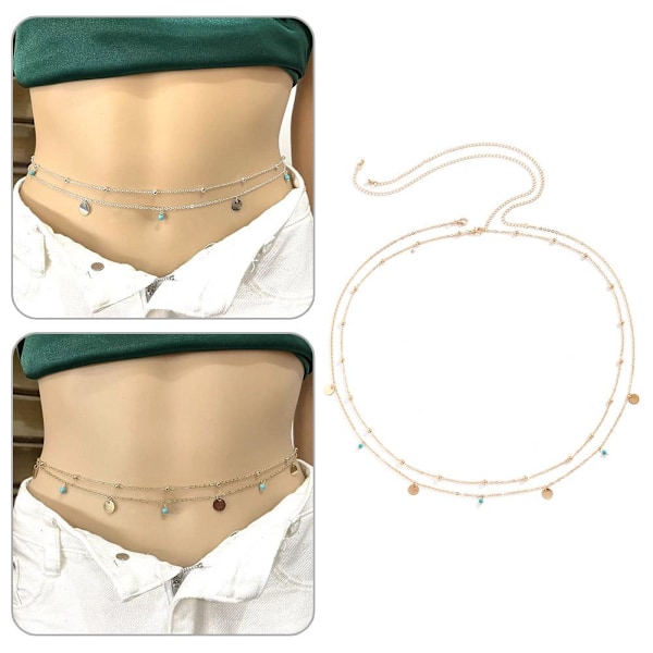 Boho Tofs Paljett Midjekedja Mode Dubbellagers Midjeband Bo Golden One size