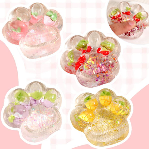 Kattfot Klämleksaker, Kattfot Kläm Silikonleksak, Taba Squish strawberry 1pcs