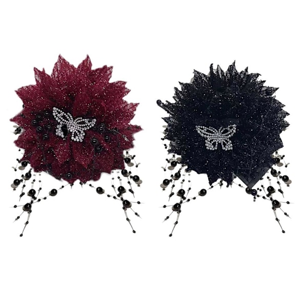 Svarta fjäder tofs blomma hårklämmor för kvinnor och flickor Elegant håraccessoar O3R6 Red 11cm
