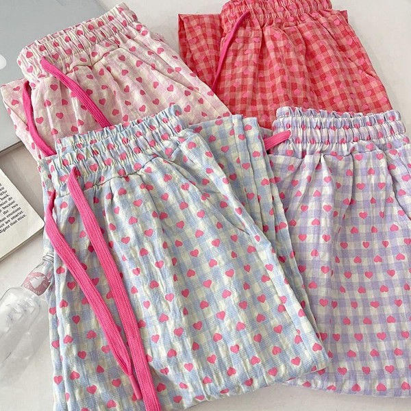 Pyjamas med kärleksmönster, dam, vår och höst 2024, nya avslappnade långbyxor för kvinnor K4D5 Red One size