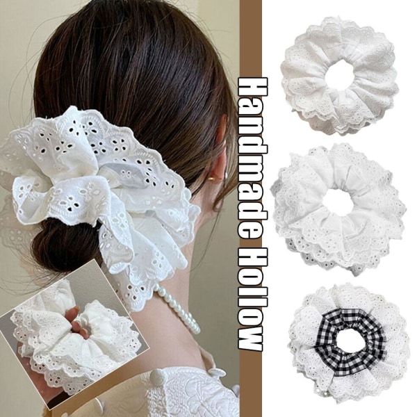 INS Lolita Lace Scrunchies Blomtemperament Hårrep Large La whiteB  lattice