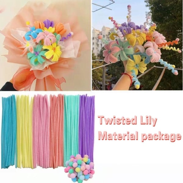 Färgglad Chenille Stam Pipe Twist Stick DIY Handgjord Tulip Rose A one-size