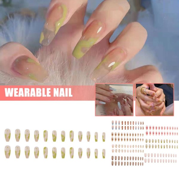 Fake Nails Set With Lime French Finger Nail Art False 24 st A269 one-size