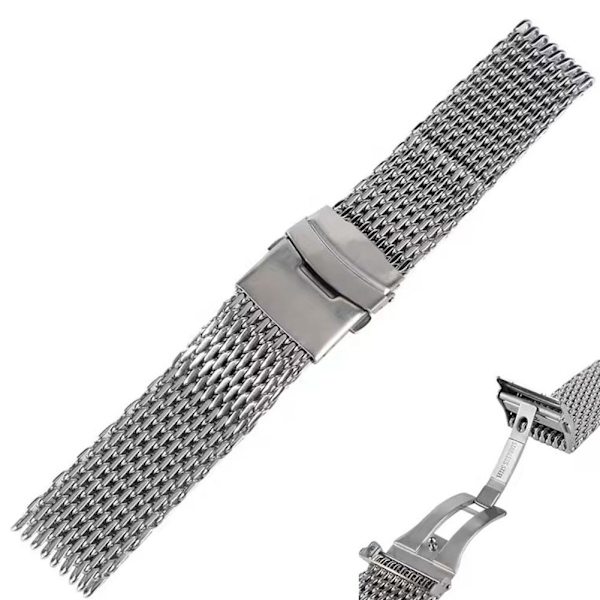 DQXY 18/20/22/24mm rostfritt stål mesh klockarmband metall mesh wa silverC 22mm