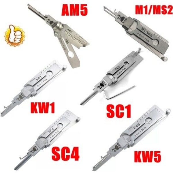 Original 2-i-1 Lishi-verktyg KW1,KW5,SC1,SC4,LW4,LW5,Am5,M1/MS2,NS silverB m1m2