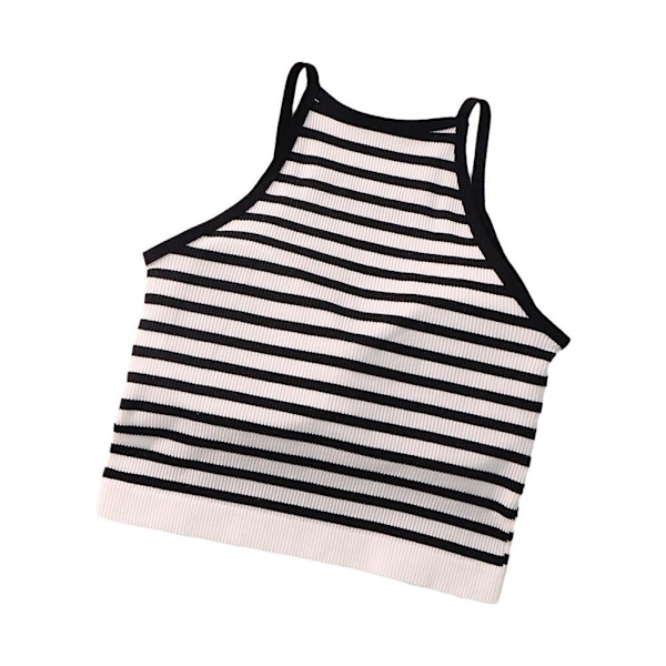 Tanktopp för damer, tråd, avslappnad crop-top med bröstvaddering, randig, ärmlös, het A0 Black onesize