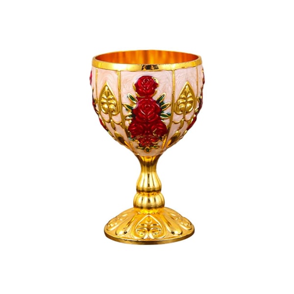 JSNKJLMN Mini Gold Goblet, Vintage Metal Relief Wine Cup, 30 M Gold White+Red one size 
