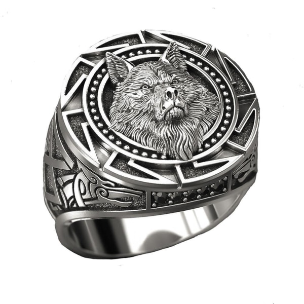 Wolf Ring for Men Norse Viking Nordic Wolf Head Ring Retro Wolf silver0 10