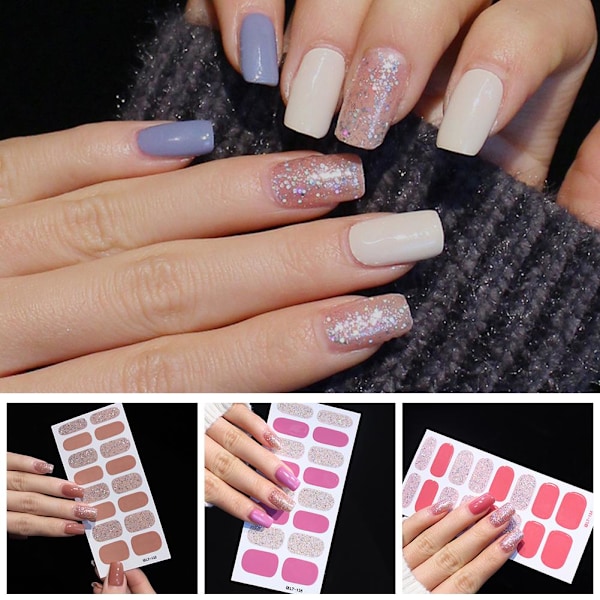 Glitterpulver Nagelsticker färggradient hopp vattentät finge LT-132 16pcs