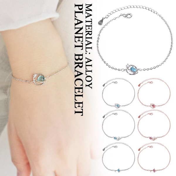 Charm Planet Moon Star Armband Armband Kedja Justerbar Dam Je Blue B