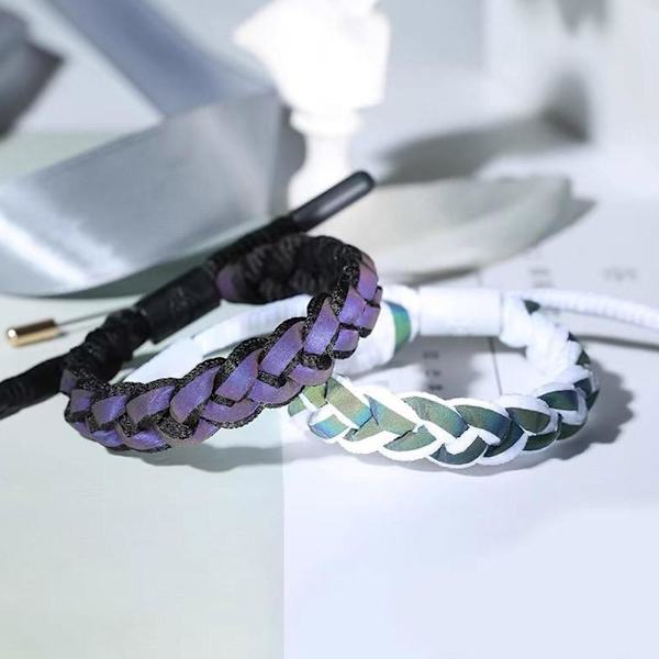 Flätat pararmband reflekterande färgskiftande armband för män kvinnor födelsedagspresent S4 Black One size