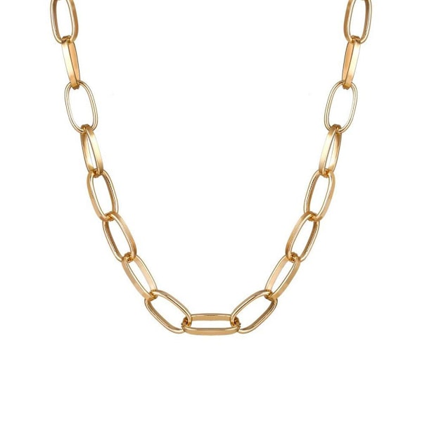 Tjockt chunky halsband med stora länkar i papper, guld/silver silver One-size