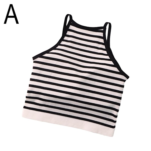 Tanktopp för damer, tråd, avslappnad crop-top med bröstvaddering, randig, ärmlös, het A0 White streak onesize