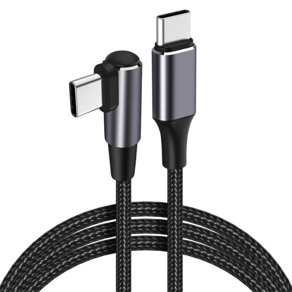 Flätad 90° graders vinkel USB C Typ C Snabb datasynk laddare Cha silverB 1m