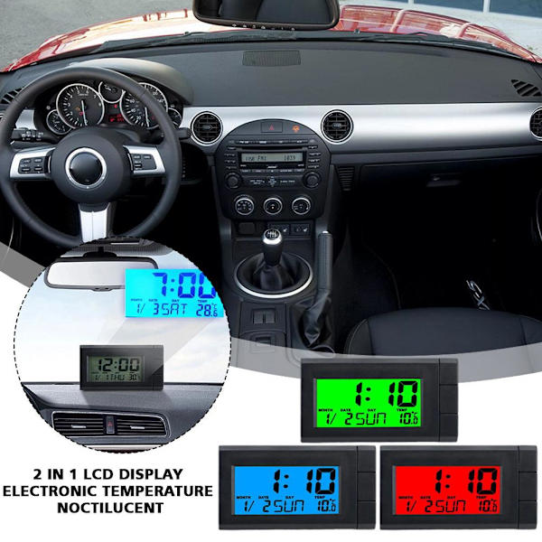 2-i-1 Digital LCD Elektronisk Klocka Termometer Bilklocka Noctilucent Dec ` green 1pcs