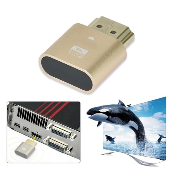 4K UHD DDC EDID HDMI Dummy Adapter Virtuell Plug Headless Display gold One-size