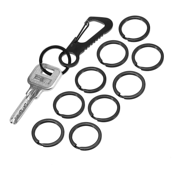 Stark ståldelad nyckelring svart metallögla hållare platt nyckel Cha black7 one-size 10pcs
