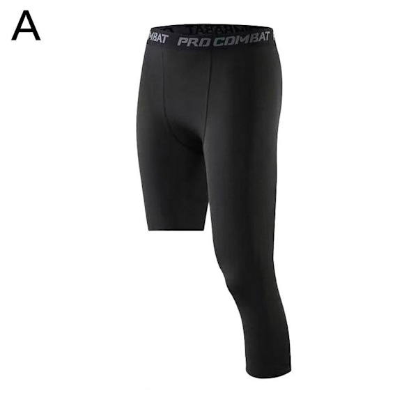 Kompressionsbasketbolltights för män, enbent, kompressionsbyxor, beskurna leggings, sommar GYM-byxor, löparbyxor, träningsbyxor black-right M