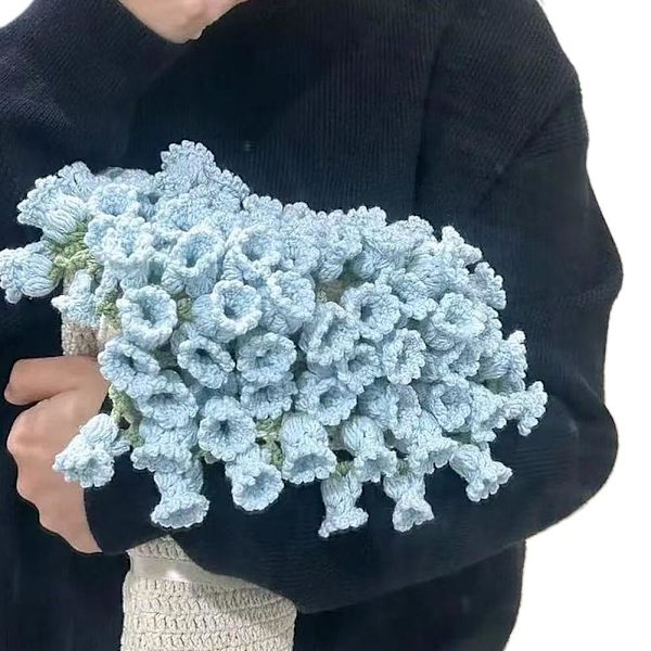 Handgjord virkad blomsterbukett filt stickad I6U4 bomull E5G8
