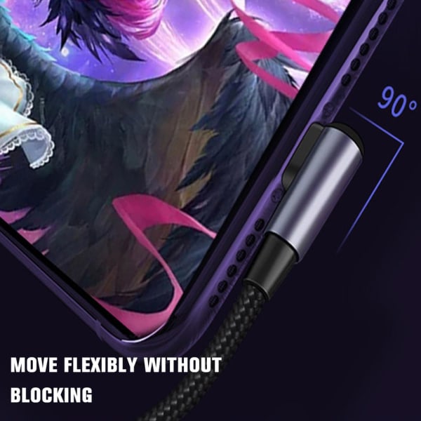 Flätad 90° graders vinkel USB C Typ C Snabb datasynk laddare Cha silverB 1m