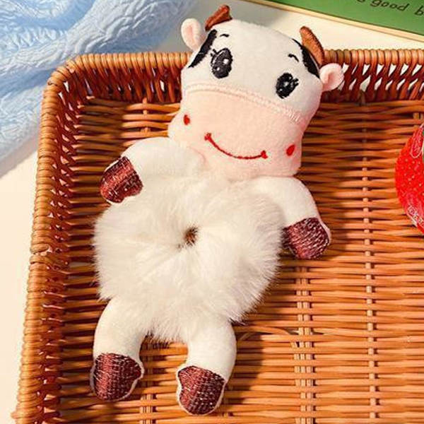 pulunto kvinnor plysch hår slips, söt tecknad djur lurvigt hår Hea Cows 15*12cm