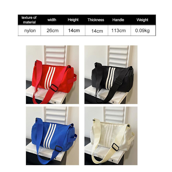 Nylon Kontrasterande Crossbody Kapacitet Kudde Väska, Rese Fitness Axelväska M3J9 Red One size