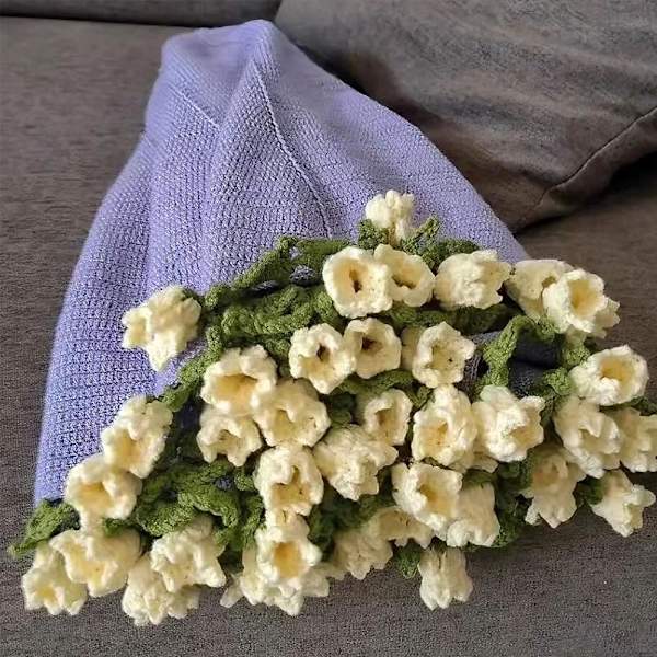 Handgjord virkad blomsterbukett filt stickad I6U4 bomull E5G8