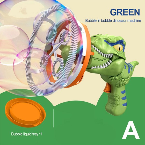 Dinosaurie-Bubbelpistol-Maskin-Bubbelblåsare-Leksak-för-Barns-Kul  green one-size