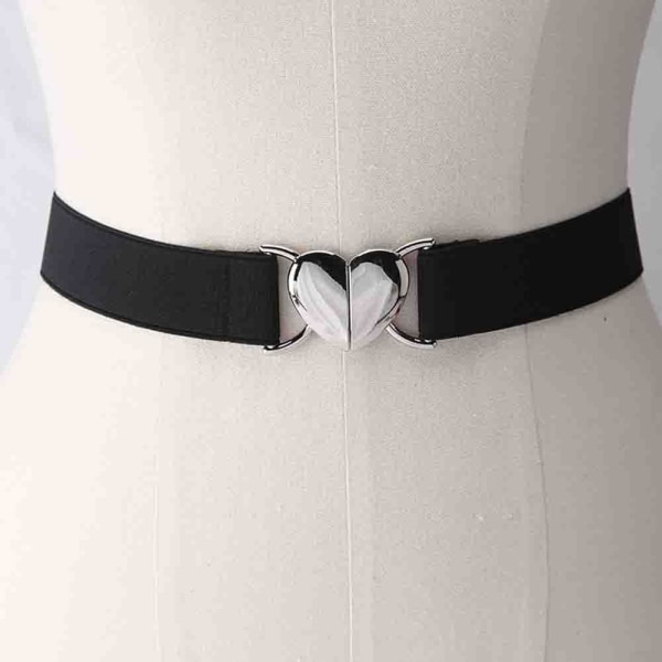 Dam Stretch smalt midjebälte Elastiskt bälte Love Heart Metal Bu white one-size